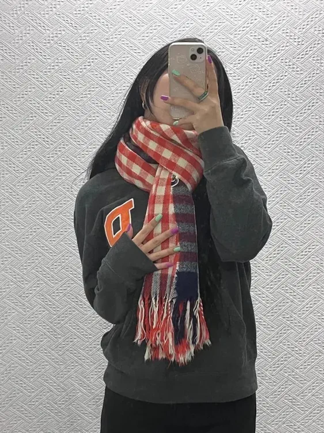 빈티지 홀리데이 레드 블록체크 목도리 머플러 C07148 상품이미지2