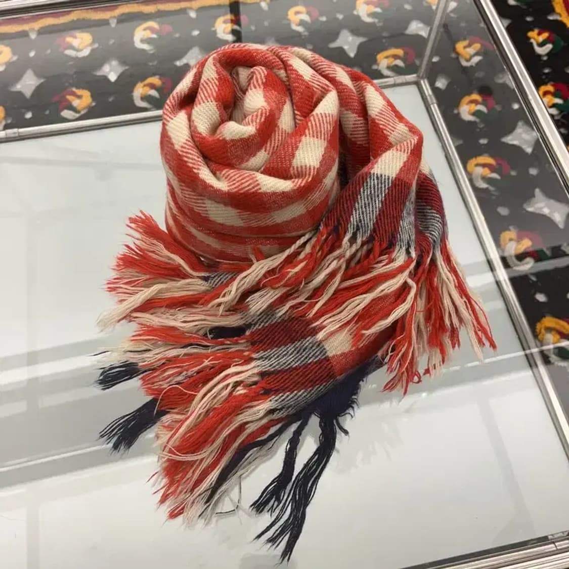 빈티지 홀리데이 레드 블록체크 목도리 머플러 C07148 상품이미지3