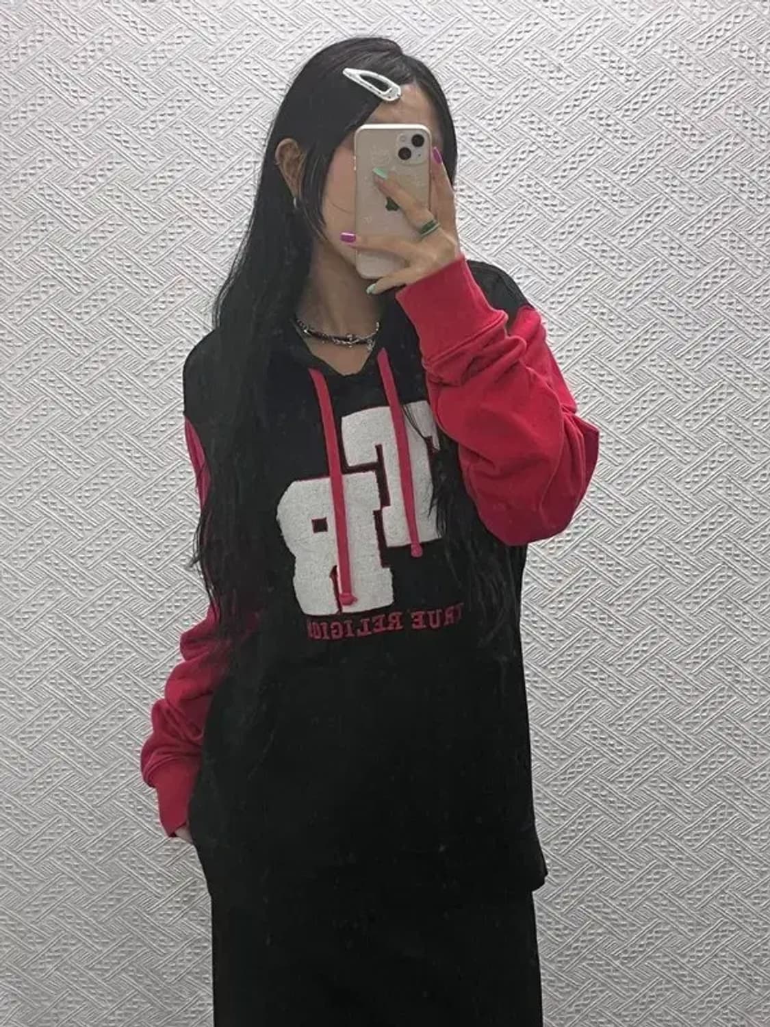 트루릴리전 빈티지 레트로 배색 양털로고 후드티 XL C07120 상품이미지2