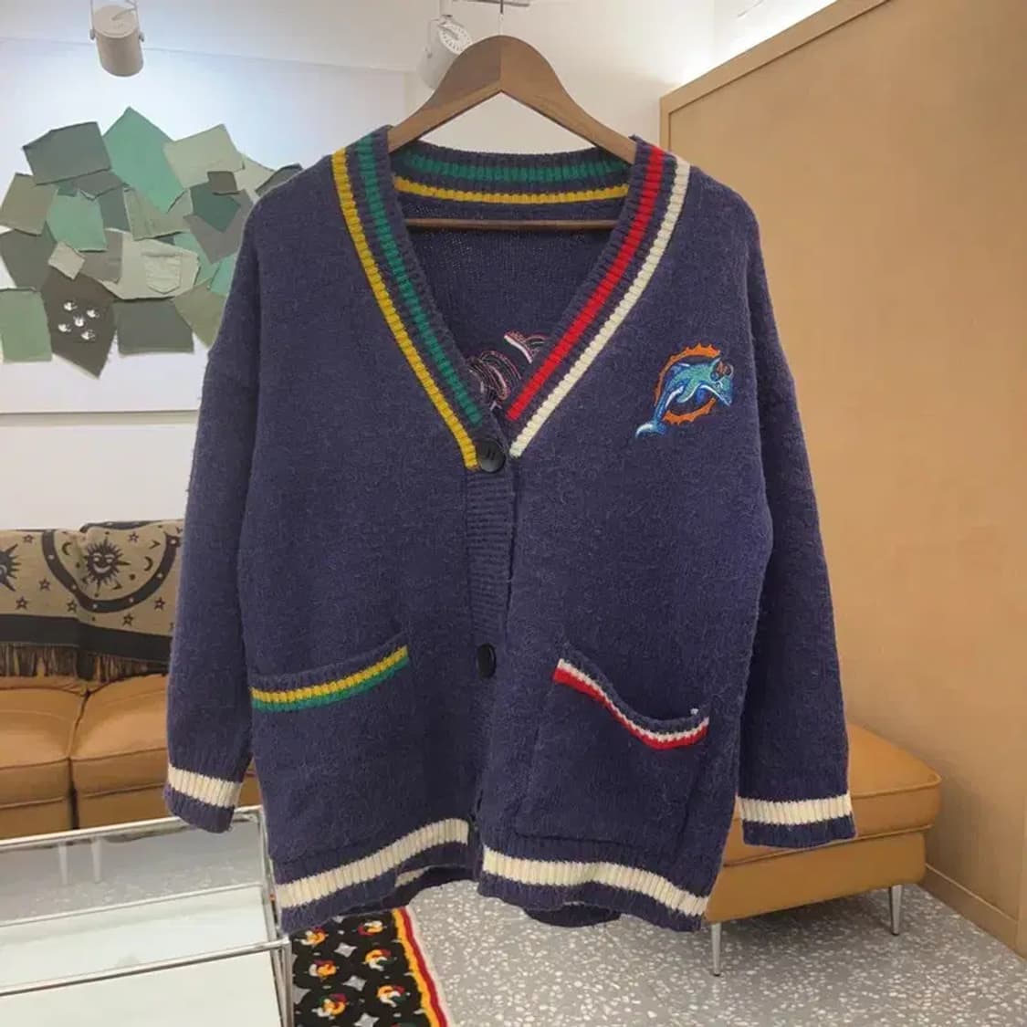 빈티지 일본풍 키치 올드스쿨 스팽글 자수 가디건 110 C07170 상품이미지3