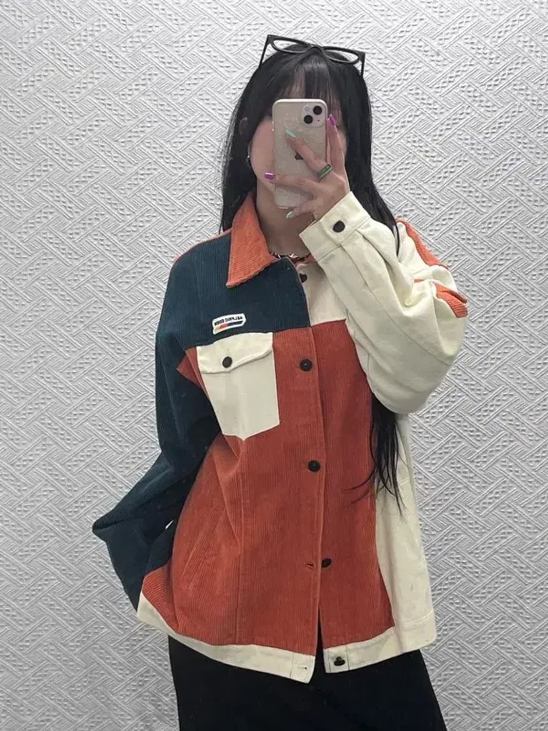 알프릭에덴 레트로 패치워크 키치 유니크 코듀로이 자켓 XL C07182 상품이미지1