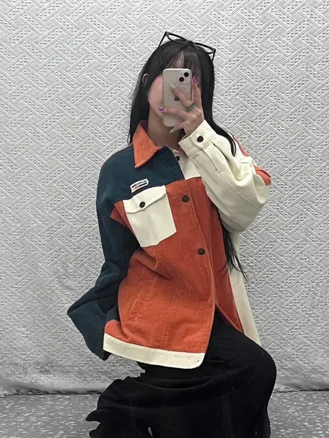 알프릭에덴 레트로 패치워크 키치 유니크 코듀로이 자켓 XL C07182 상품이미지2