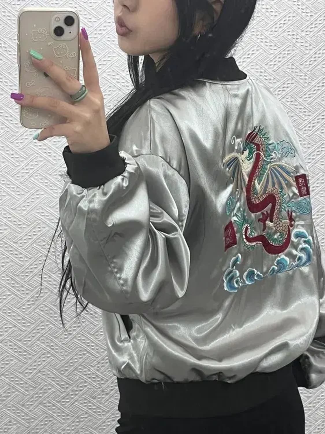 빈티지 일본풍 스카쟌 새틴 바시티 자켓 L C07177 상품이미지1