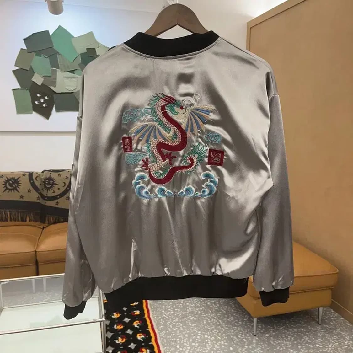 빈티지 일본풍 스카쟌 새틴 바시티 자켓 L C07177 상품이미지3