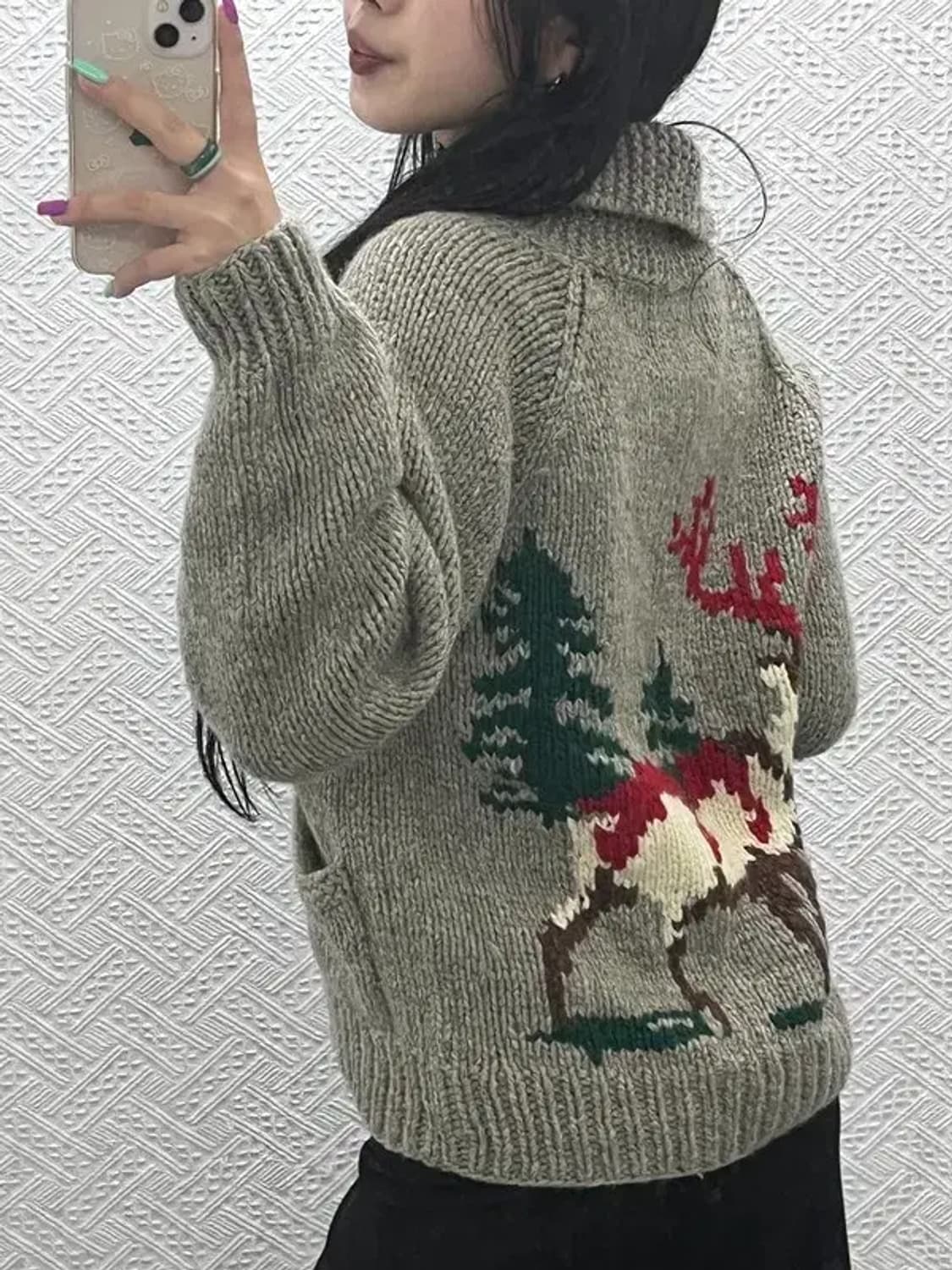 빈티지 재팬 폭닥 노르딕 코위찬 홀리데이 울 가디건 S C07202 상품이미지1
