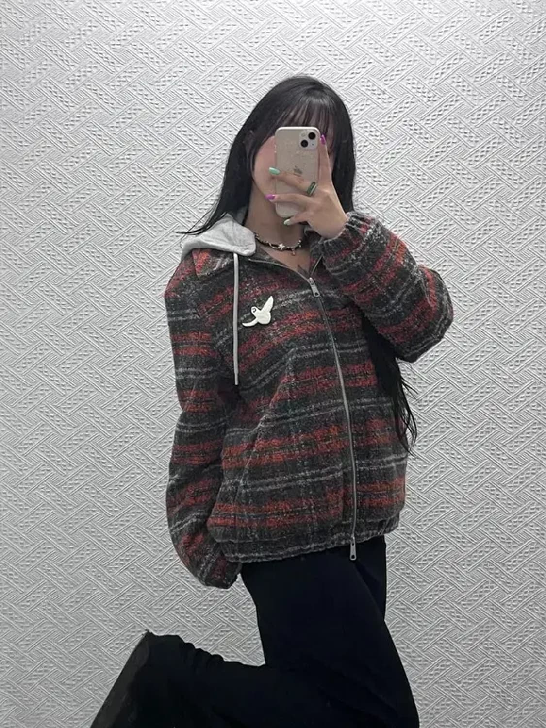 와릿이즌 와키윌리 키치 오렌지 체크 후드 자켓 M C07225 상품이미지1