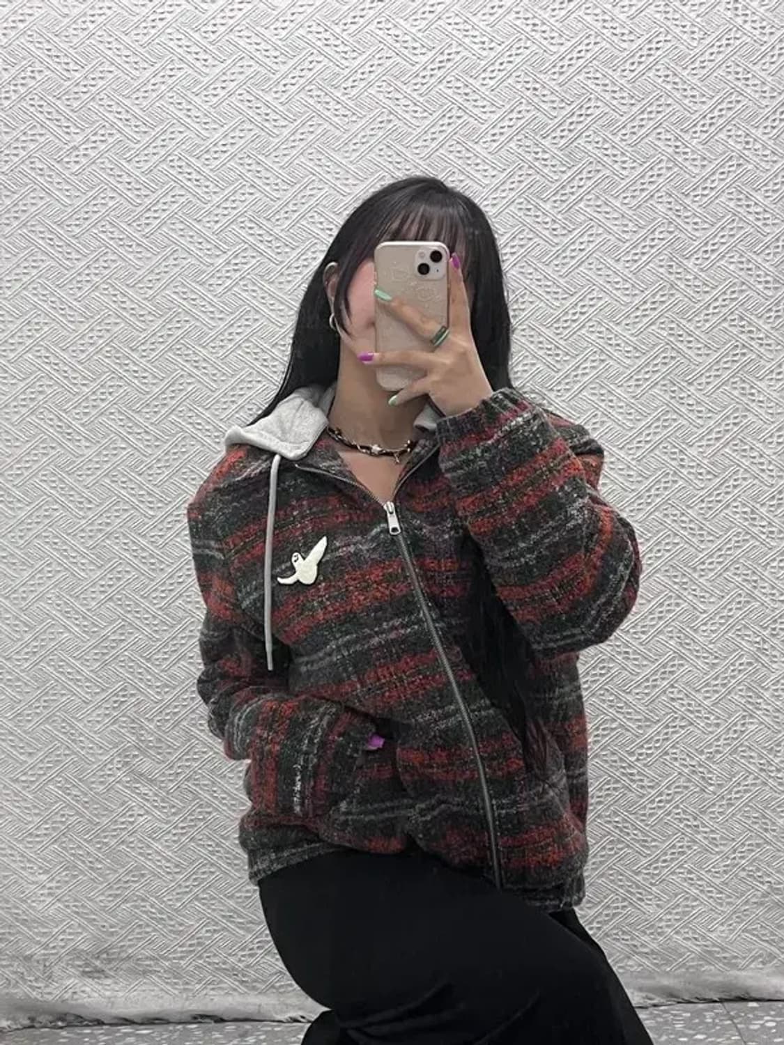 와릿이즌 와키윌리 키치 오렌지 체크 후드 자켓 M C07225 상품이미지2