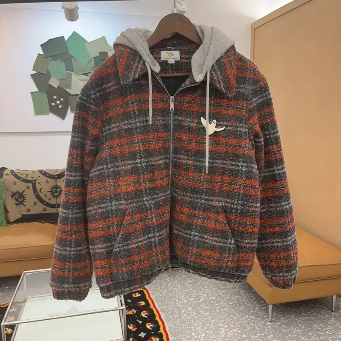 와릿이즌 와키윌리 키치 오렌지 체크 후드 자켓 M C07225 상품이미지3