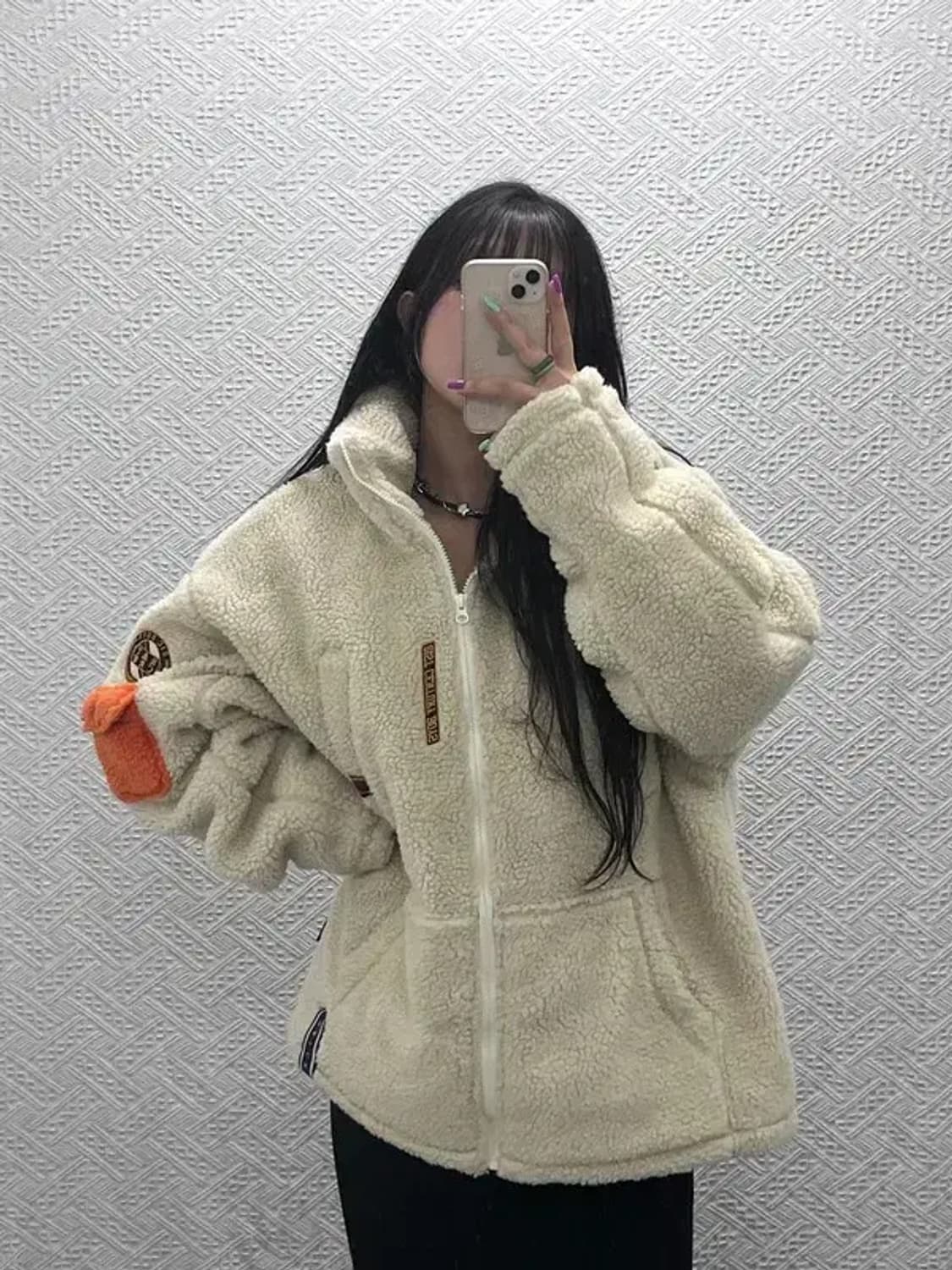 로맨틱크라운 키치 유니크 오렌지포켓 빅 오버핏 후리스 XL C07226 상품이미지1