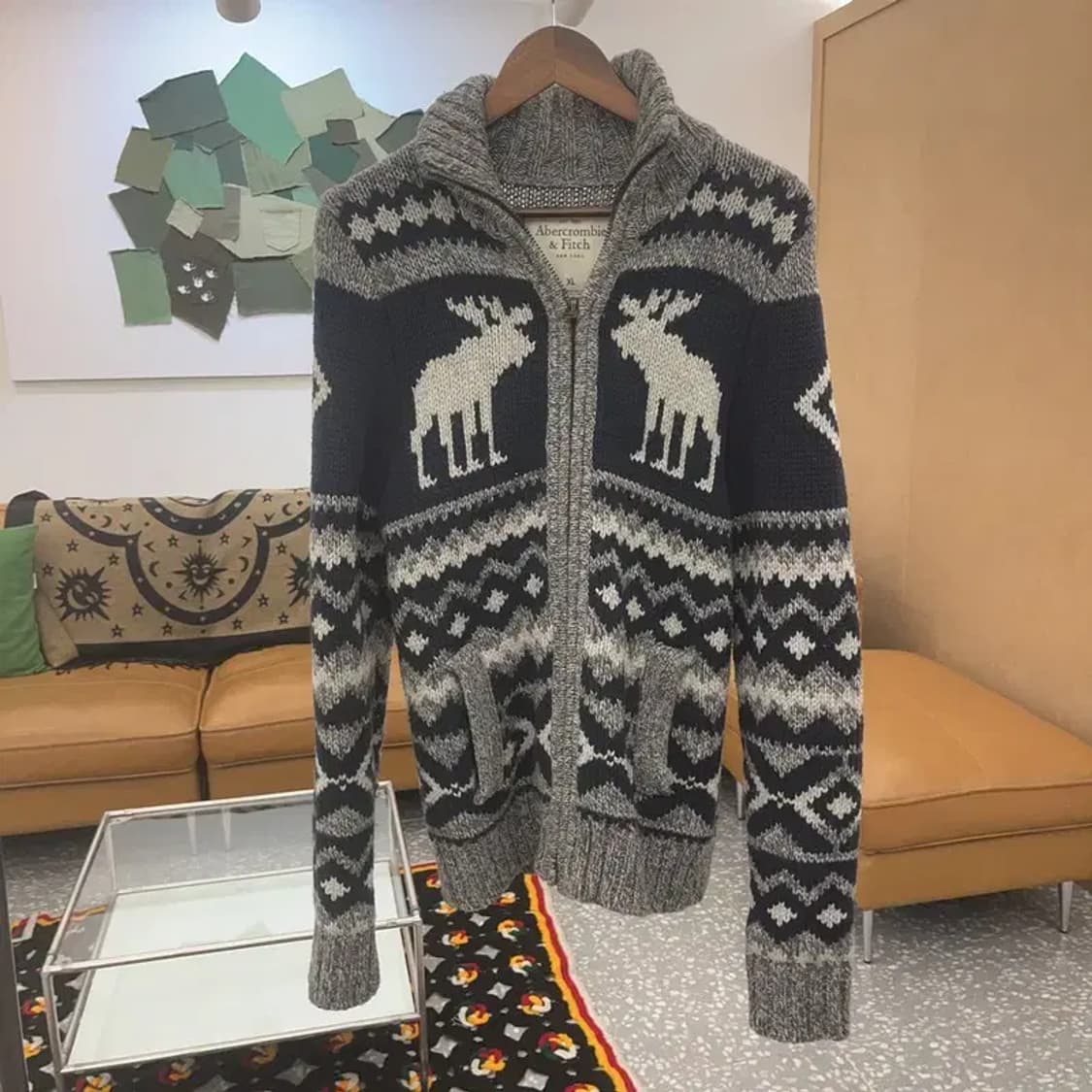 아베크롬비 하이넥 폭닥 노르딕 코위찬 울 혼방 가디건 XL C07257 상품이미지3