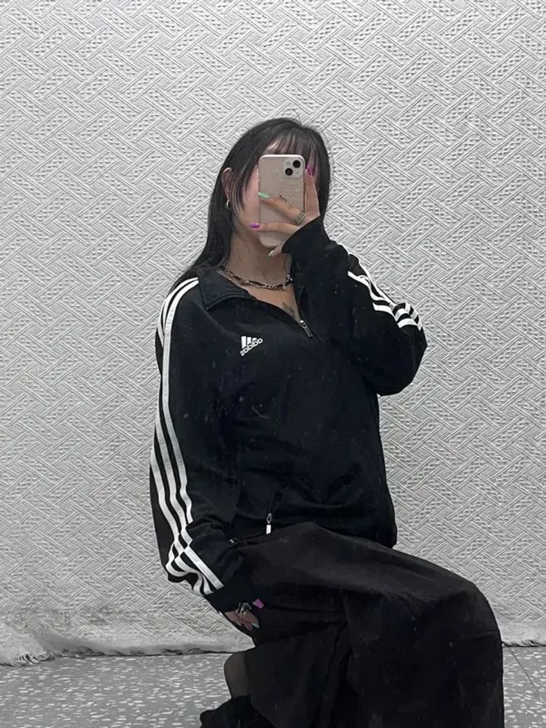 아디다스 빈티지 오리지널 검흰 삼선 져지 집업 XL C07264 상품이미지2