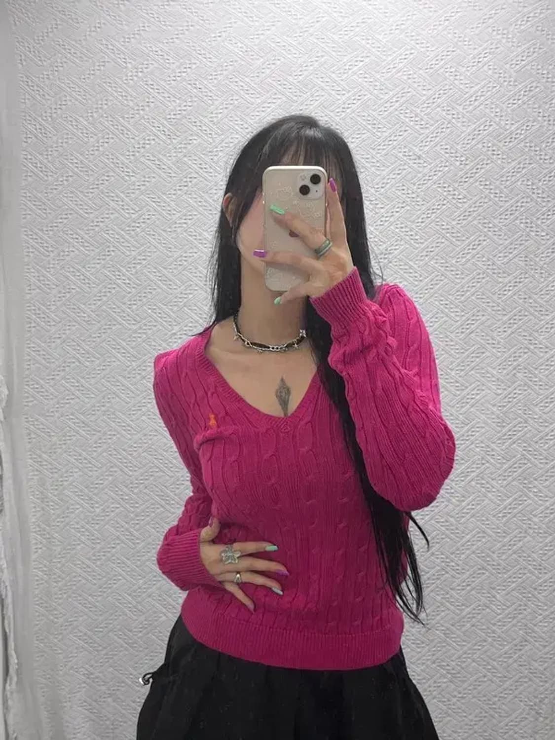 폴로 랄프로렌 Y2K 여리핏 핫핑크 케이블 꽈배기 니트 M C07285 상품이미지1