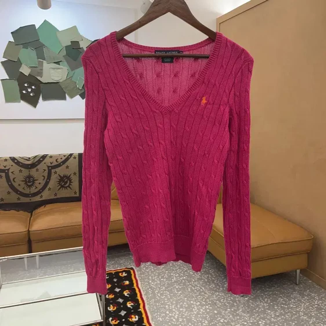 폴로 랄프로렌 Y2K 여리핏 핫핑크 케이블 꽈배기 니트 M C07285 상품이미지3