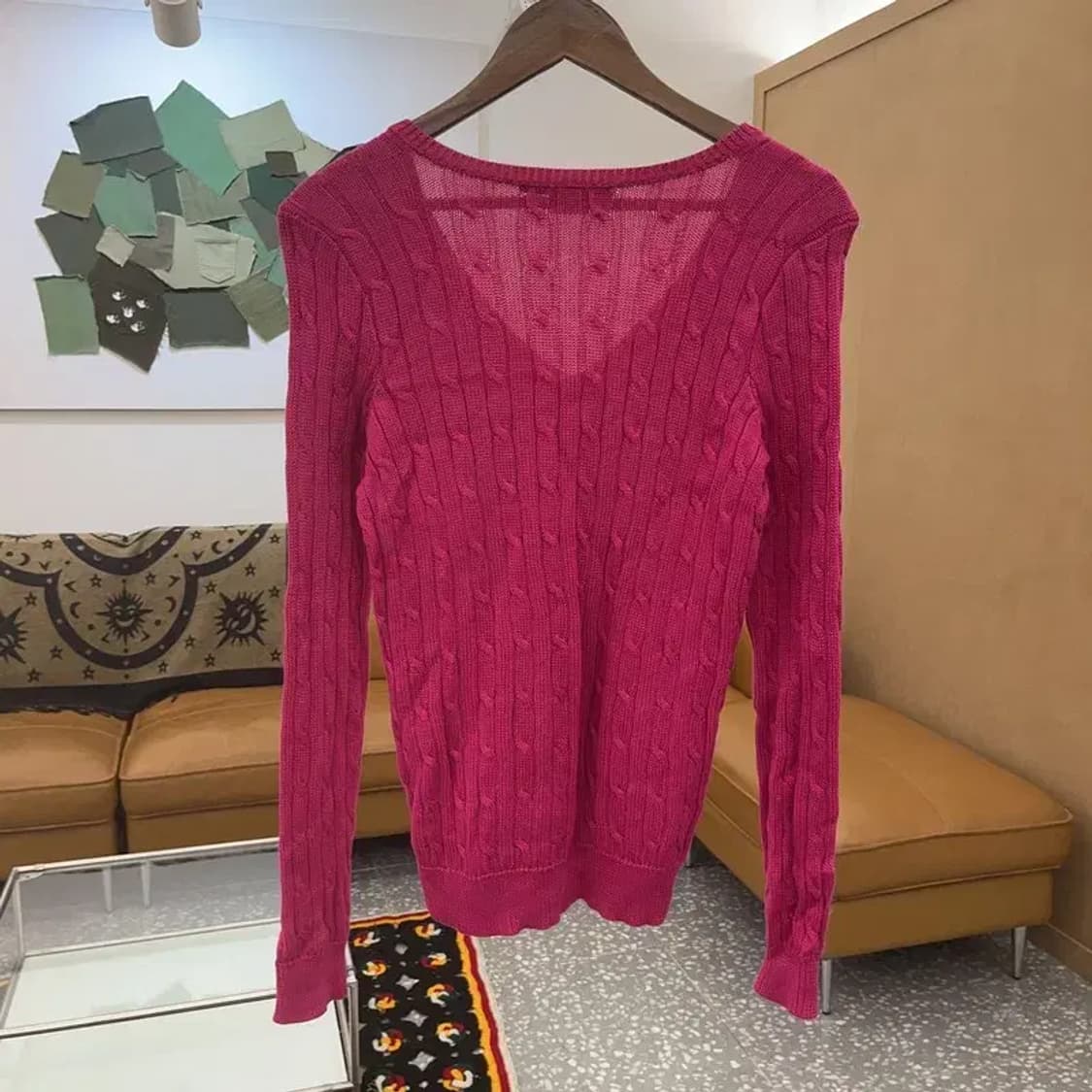 폴로 랄프로렌 Y2K 여리핏 핫핑크 케이블 꽈배기 니트 M C07285 상품이미지4