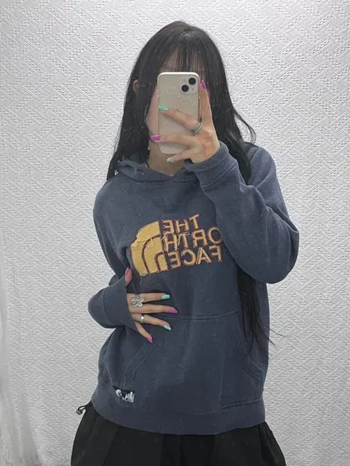 노스페이스 올드스쿨 빈티지로고 딥블루 기모 후드티 100 C07289 상품이미지1