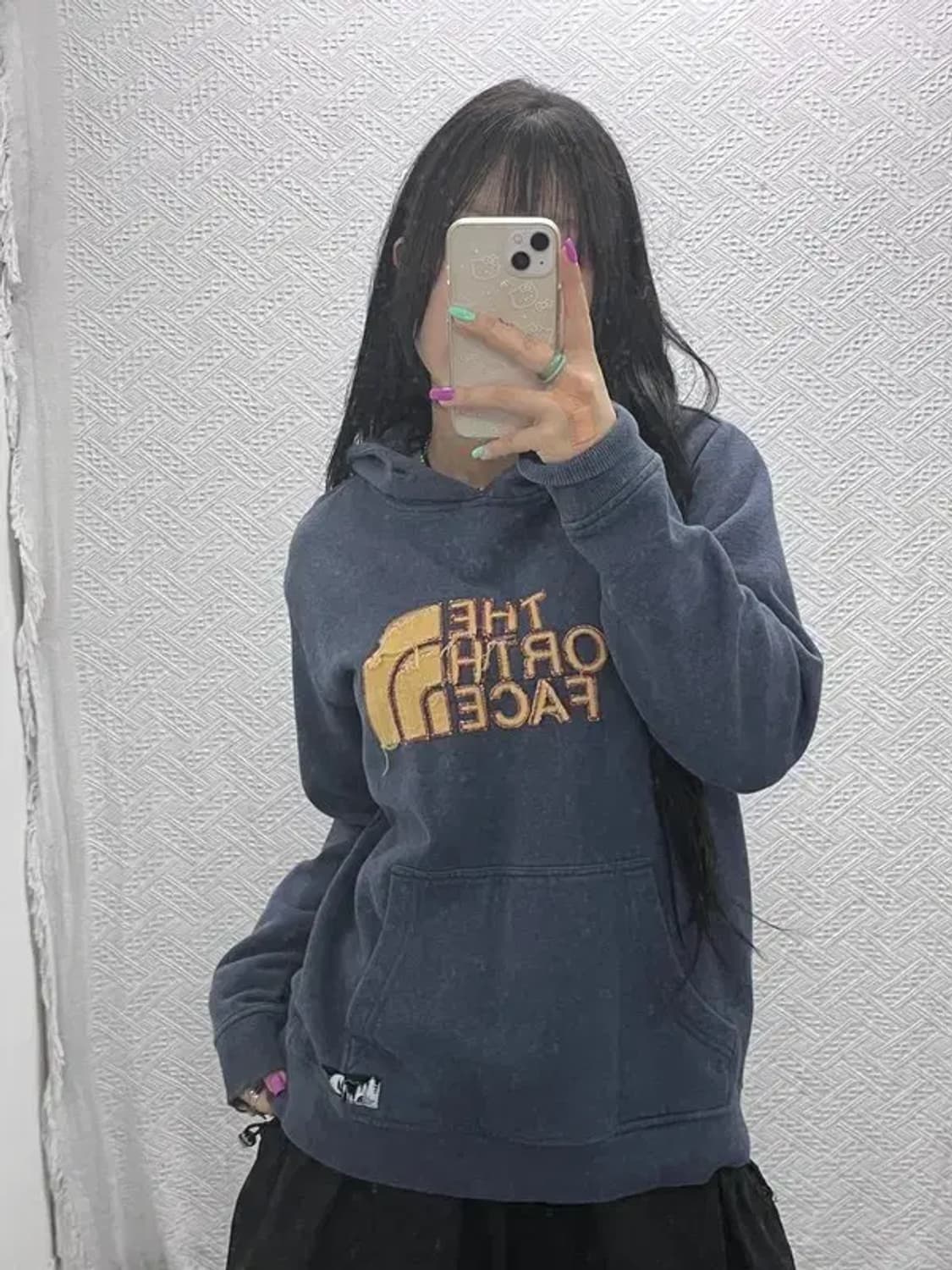 노스페이스 올드스쿨 빈티지로고 딥블루 기모 후드티 100 C07289 상품이미지2