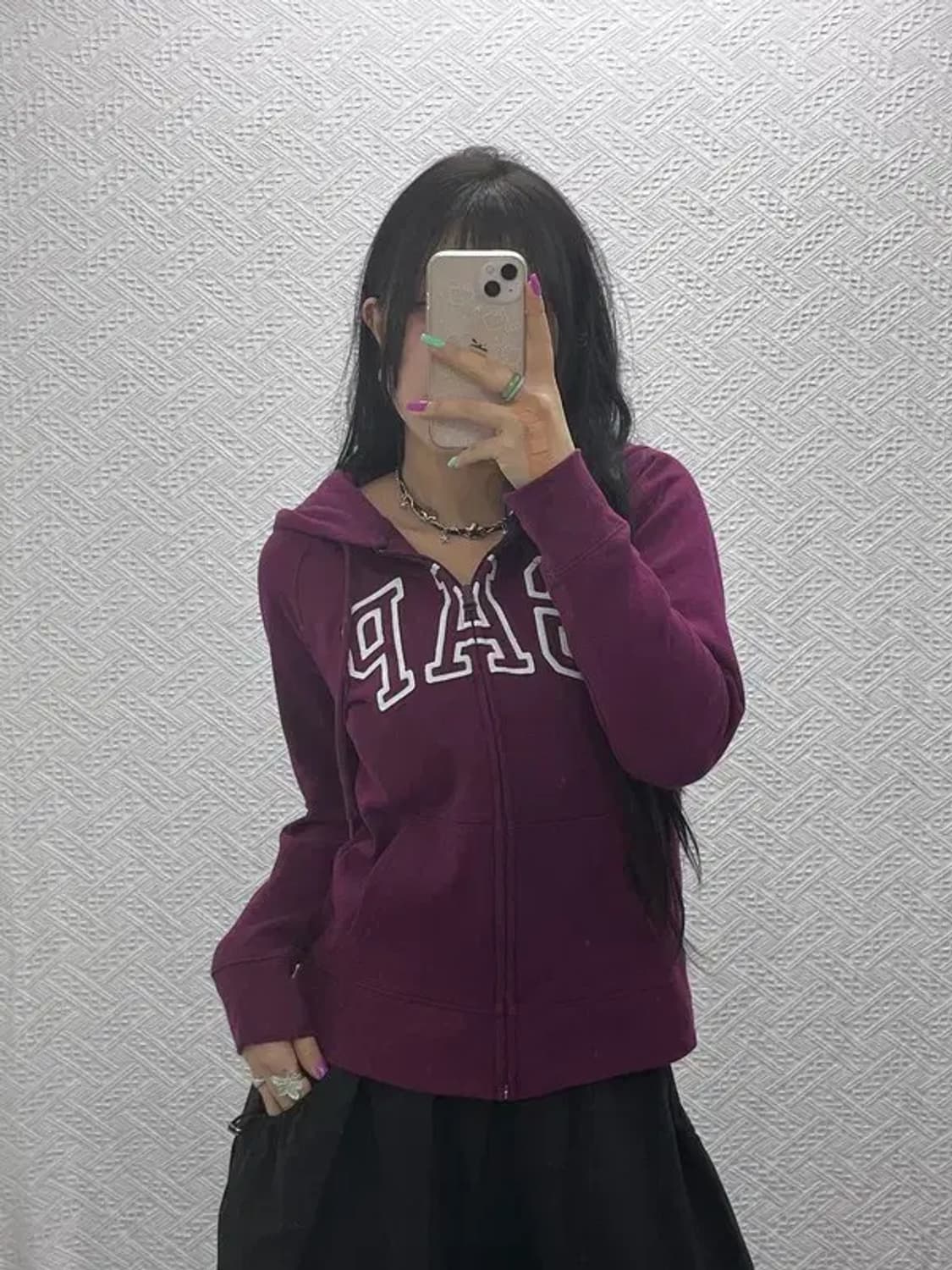 갭 GAP 레트로 Y2K 빅로고 버건디 기모 후드 집업 S C07300 상품이미지2