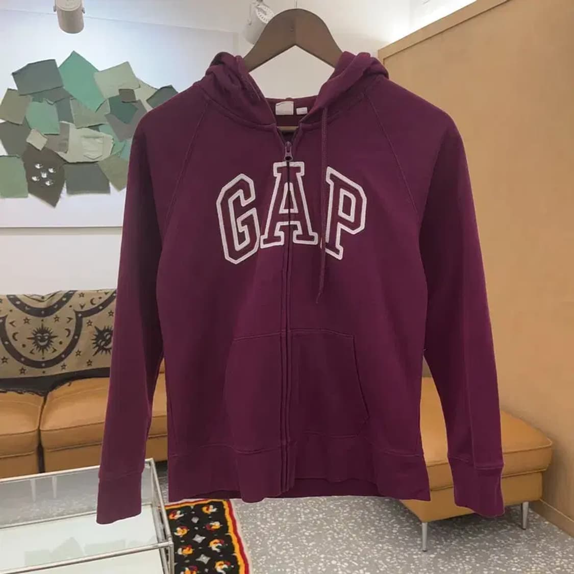 갭 GAP 레트로 Y2K 빅로고 버건디 기모 후드 집업 S C07300 상품이미지3