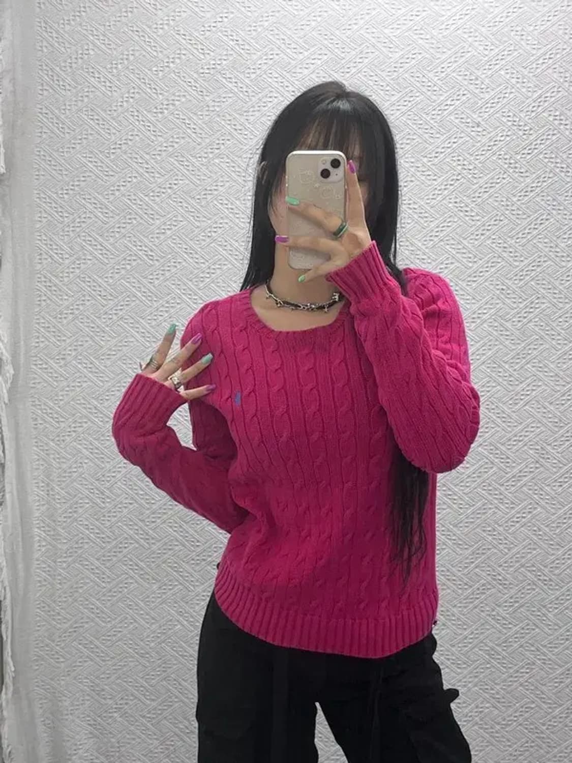 폴로 랄프로렌 Y2K 00's 핫핑크 꽈배기 케이블 니트 M C07360 상품이미지1