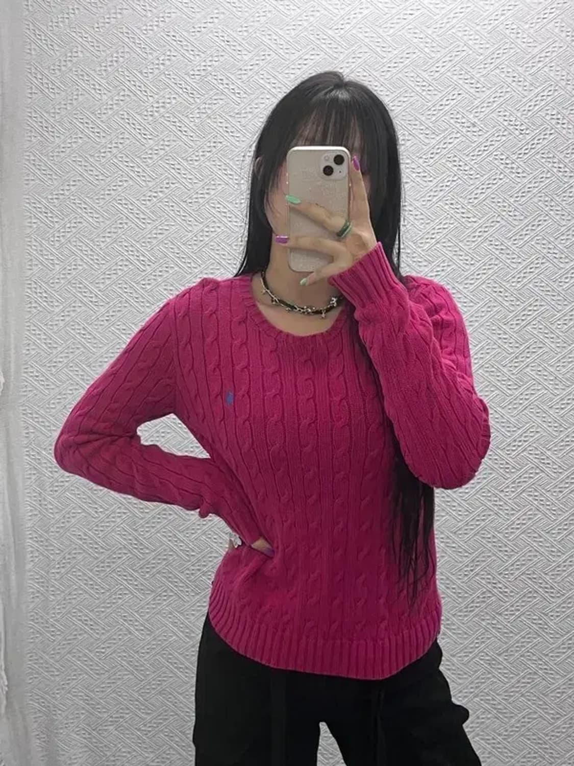 폴로 랄프로렌 Y2K 00's 핫핑크 꽈배기 케이블 니트 M C07360 상품이미지2