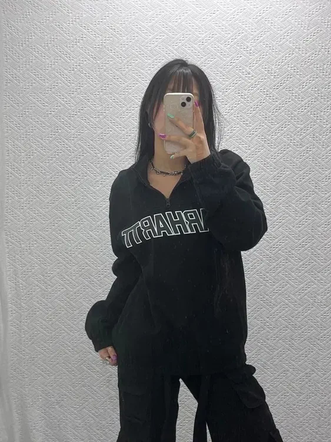 칼하트 레트로 라인스펠로고 약기모 반집업 맨투맨 S C07361 상품이미지1