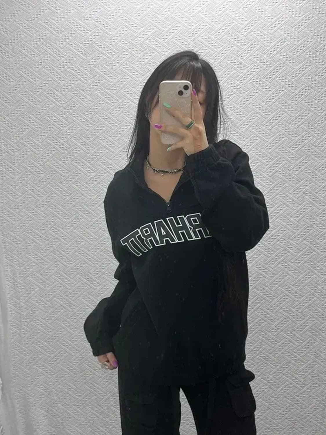 칼하트 레트로 라인스펠로고 약기모 반집업 맨투맨 S C07361 상품이미지2