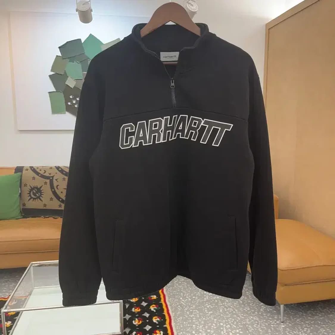 칼하트 레트로 라인스펠로고 약기모 반집업 맨투맨 S C07361 상품이미지3