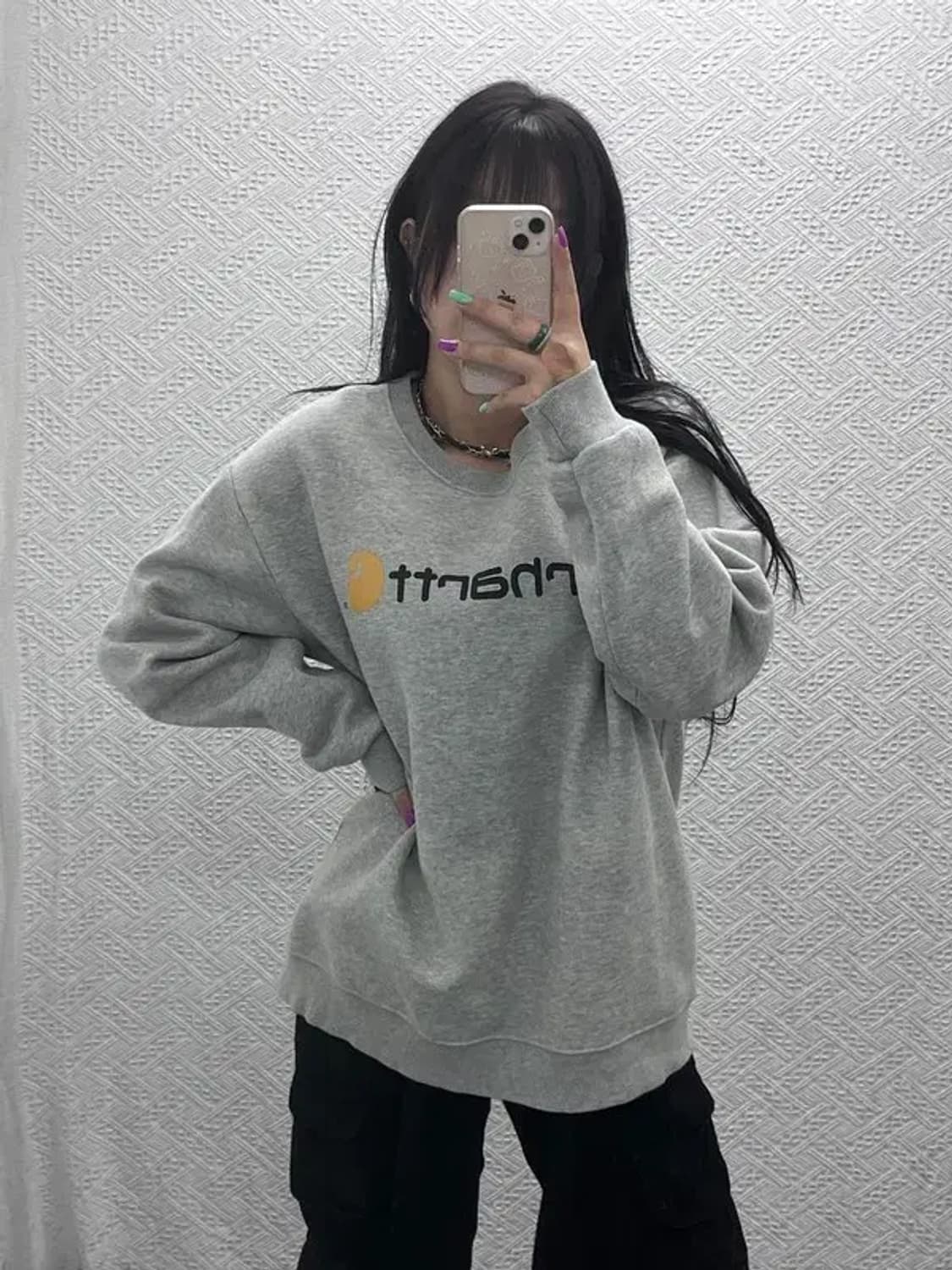 칼하트 폭닥 오버핏 빅로고 약기모 맨투맨 XL C07366 상품이미지1