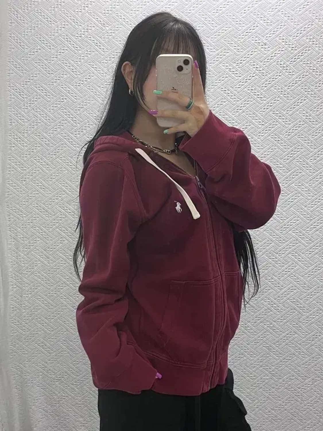 폴로 랄프로렌 빈티지 슬리브패치 버건디 와인 후드 집업 L C07373 상품이미지2