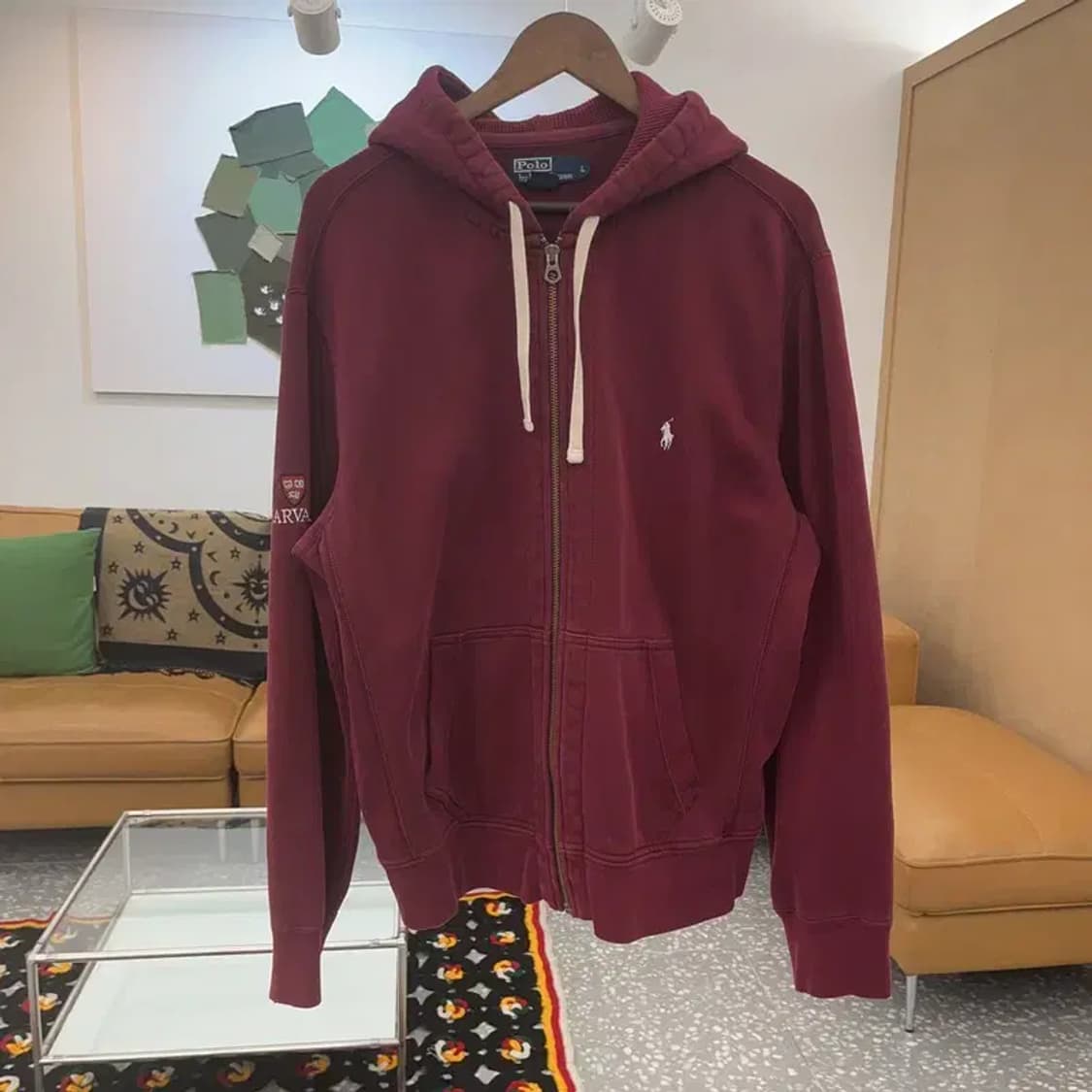 폴로 랄프로렌 빈티지 슬리브패치 버건디 와인 후드 집업 L C07373 상품이미지3