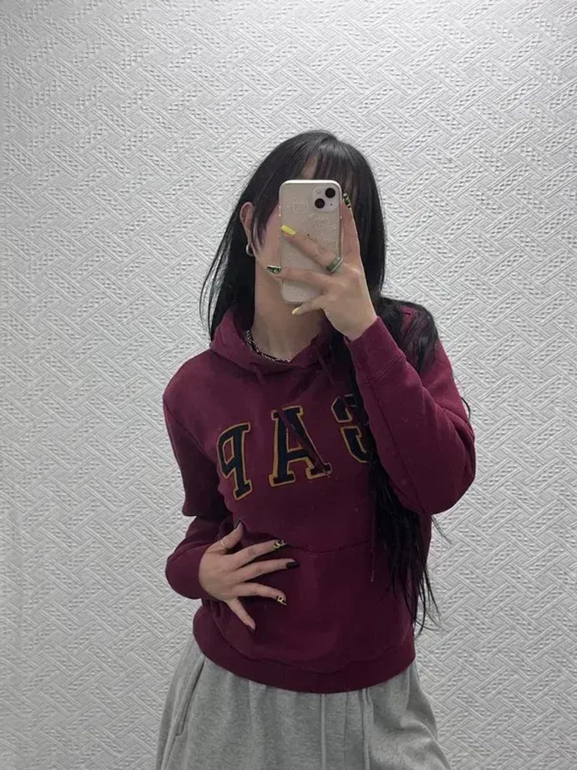 갭 레트로 00's 빅로고 버건디 기모 후드티 XS C07405 상품이미지1