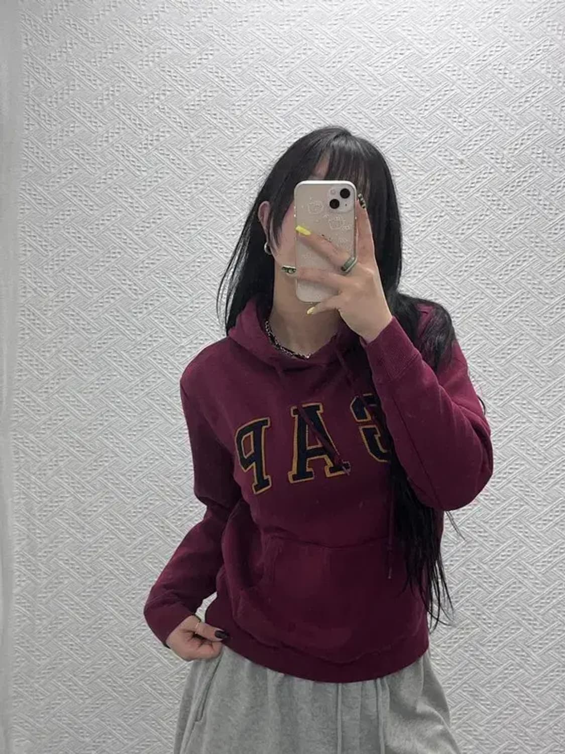 갭 레트로 00's 빅로고 버건디 기모 후드티 XS C07405 상품이미지2