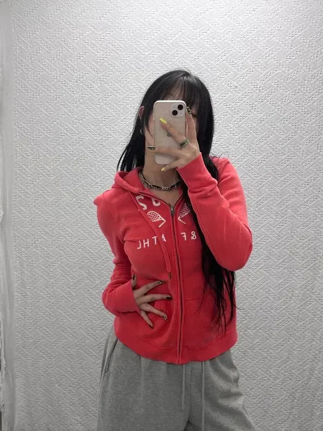 아베크롬비 Y2K 00's 오렌지 코랄 약기모 후드집업 M C07423 상품이미지2