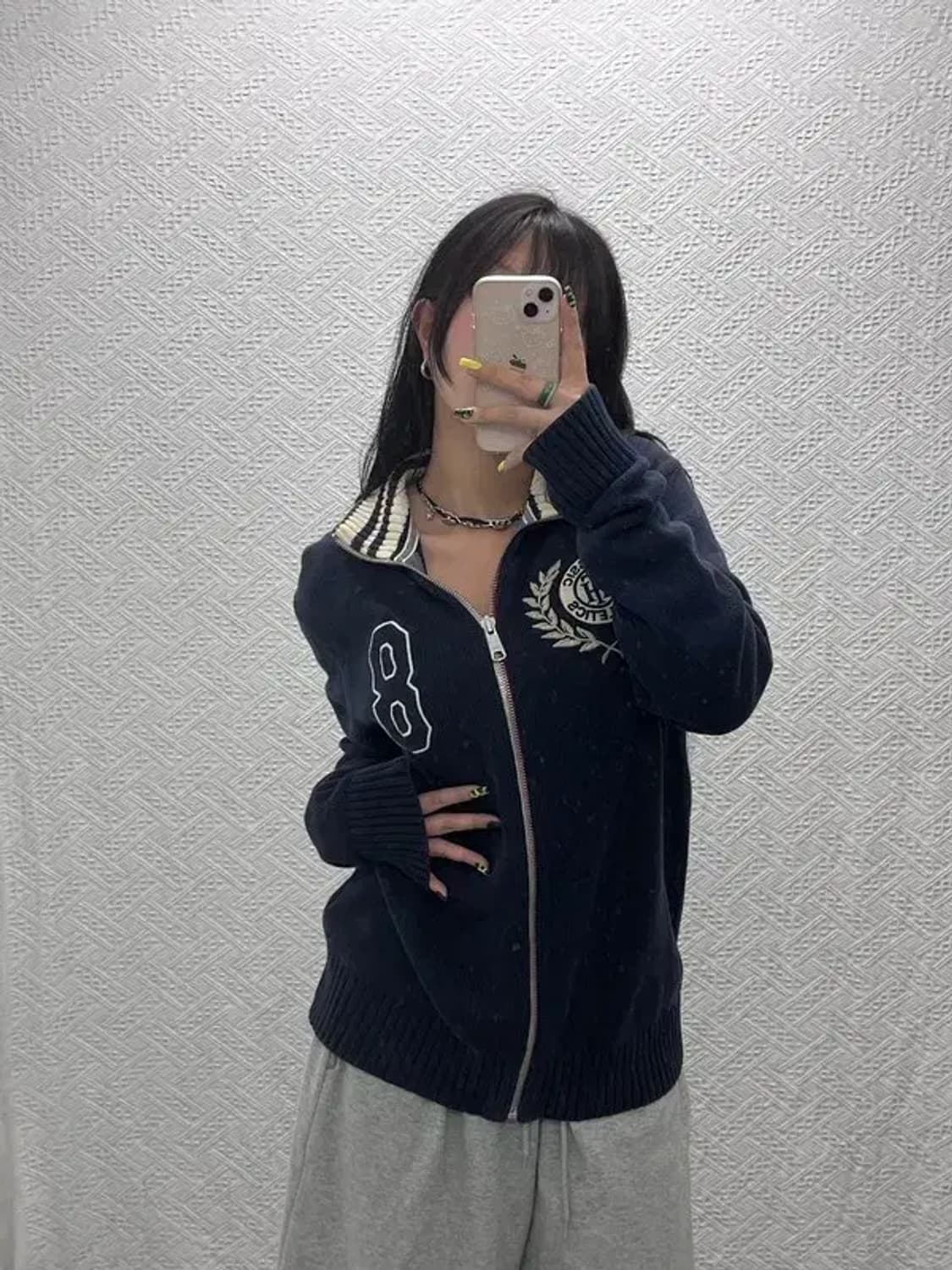 타미힐피거 올드스쿨 레트로 자수패치 집업 니트 가디건 M C07413 상품이미지1