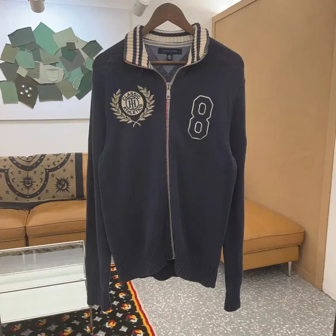 타미힐피거 올드스쿨 레트로 자수패치 집업 니트 가디건 M C07413 상품이미지3