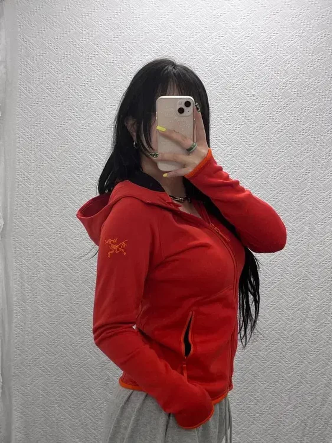 아크테릭스 우먼 Y2K 오렌지 러닝 기모 후드 져지 집업 S C07424 상품이미지2