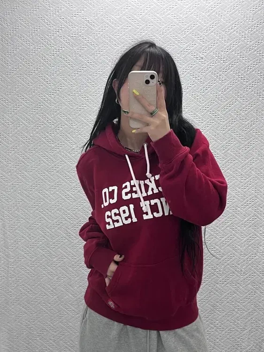 디키즈 레트로 캐주얼 버건디와인 기모 후드티 M C07404 상품이미지1