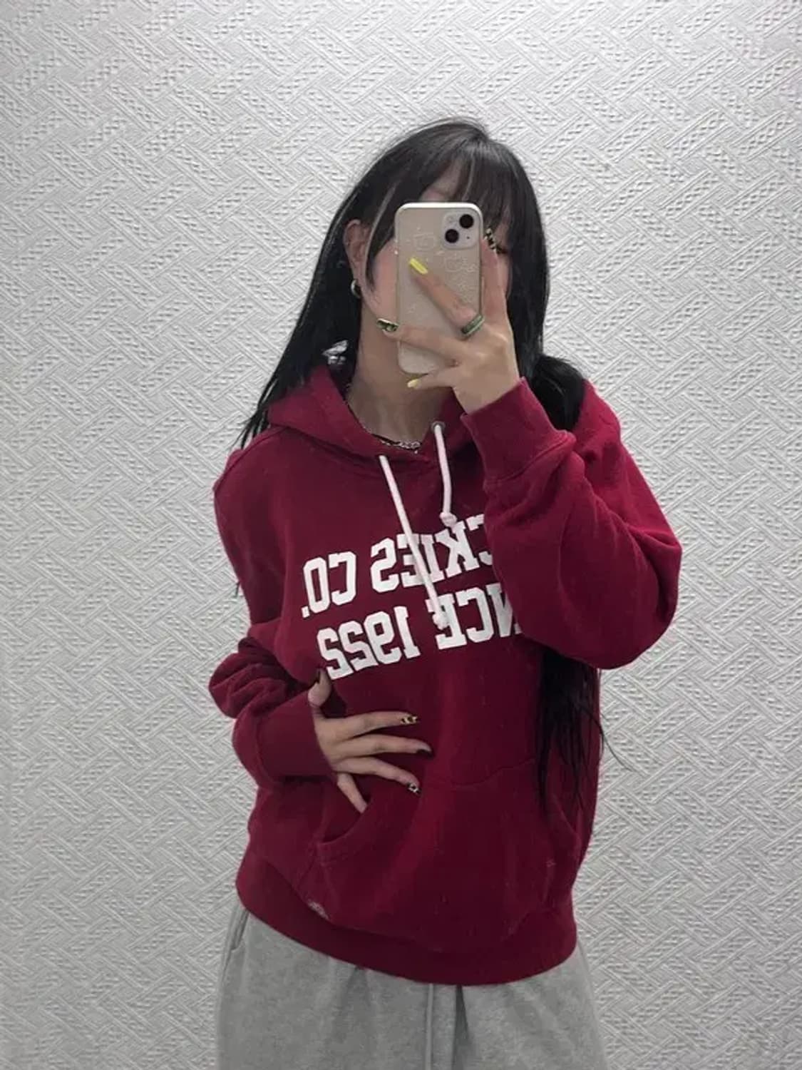 디키즈 레트로 캐주얼 버건디와인 기모 후드티 M C07404 상품이미지2