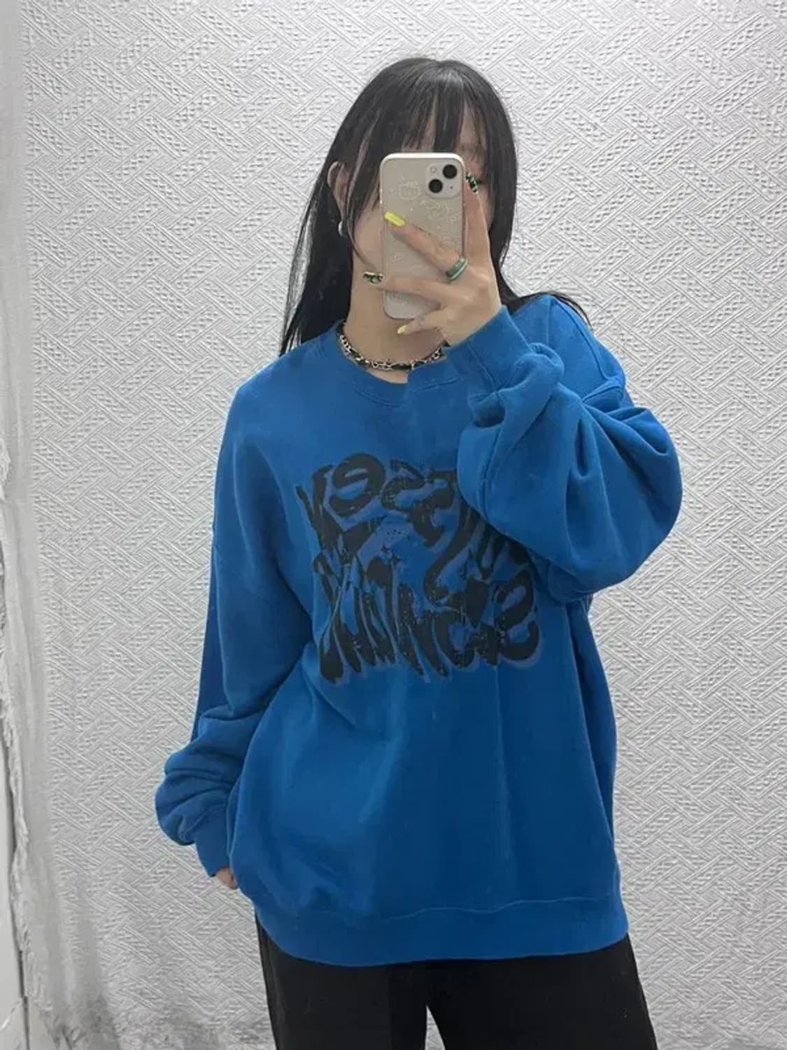 슬로우애시드 키치 프린팅 인디블루 맨투맨 L C07448 상품이미지1