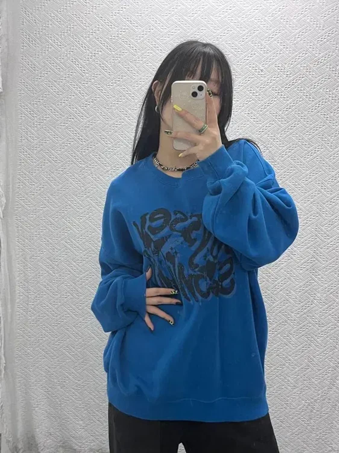 슬로우애시드 키치 프린팅 인디블루 맨투맨 L C07448 상품이미지2