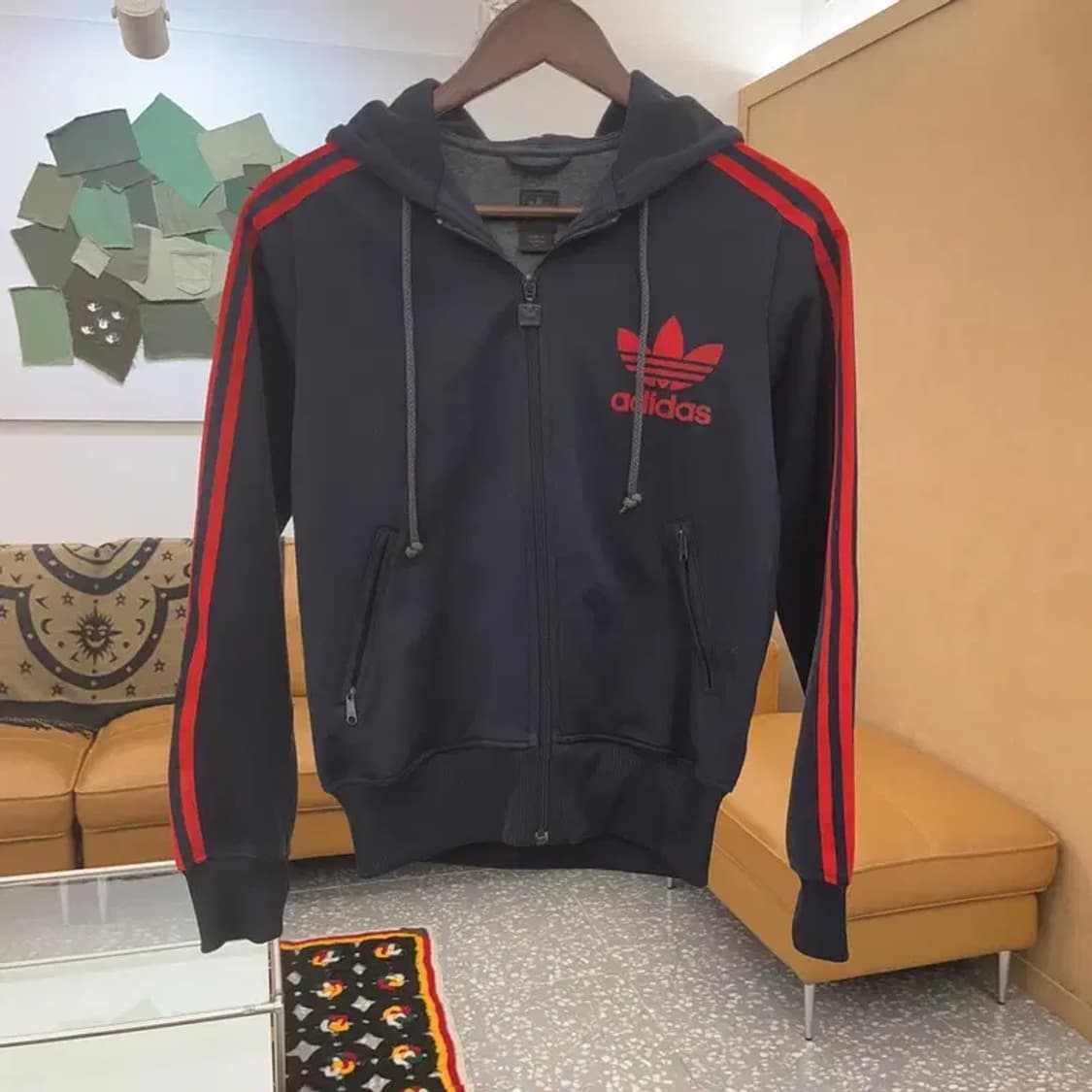 아디다스 올드스쿨 레트로 희귀 검발 후드 져지 집업 90 C07449 상품이미지3