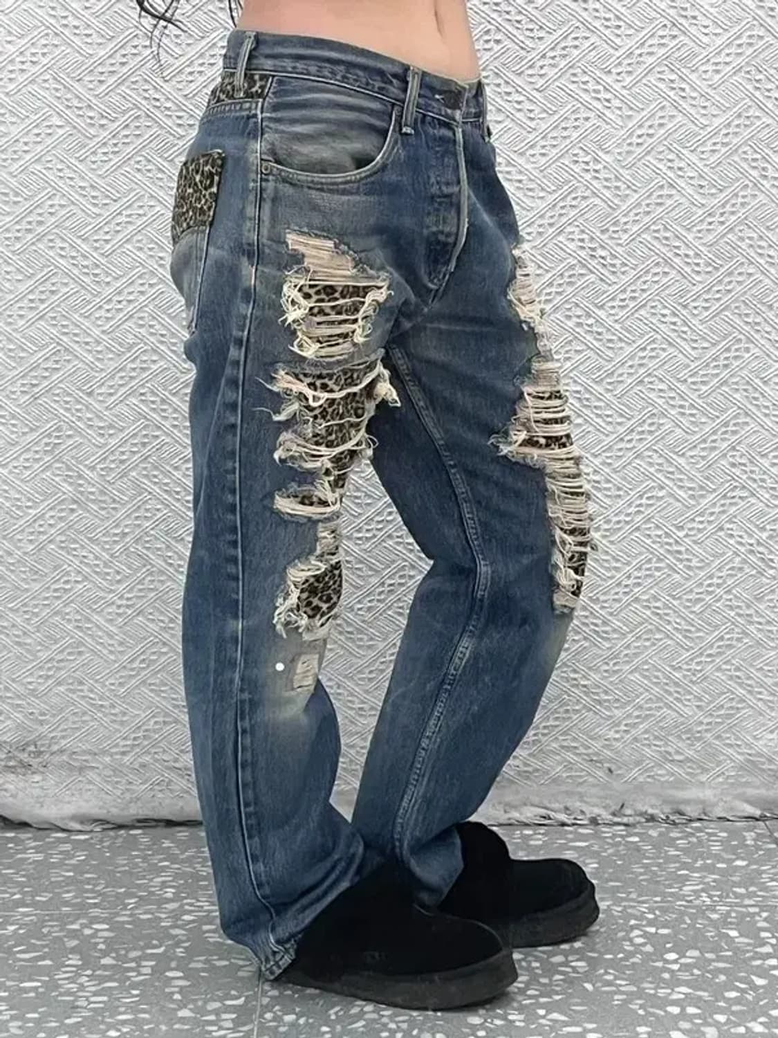 리바이스 희귀 갸루 레오파드 데미지 커스텀 데님팬츠 31인치 C07467 상품이미지1