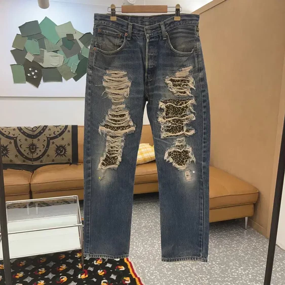 리바이스 희귀 갸루 레오파드 데미지 커스텀 데님팬츠 31인치 C07467 상품이미지3
