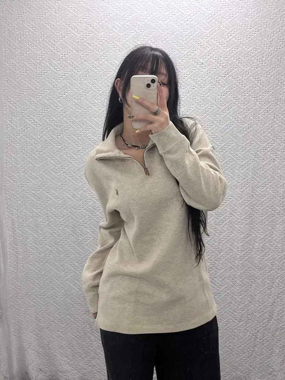 폴로 랄프로렌 빈티지 폭닥 오트밀 반집업 니트 L C07446 상품이미지1