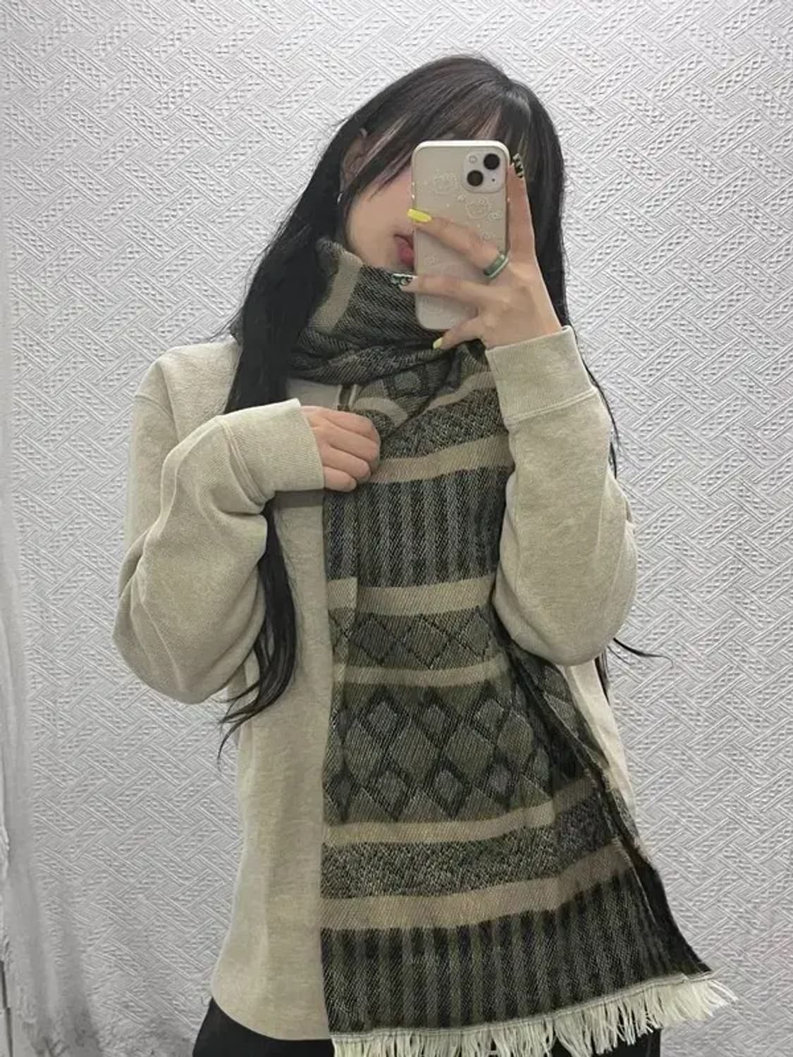 빈티지 보헤미안 에스닉 인디언 올리브카키 목도리 C07473 상품이미지1