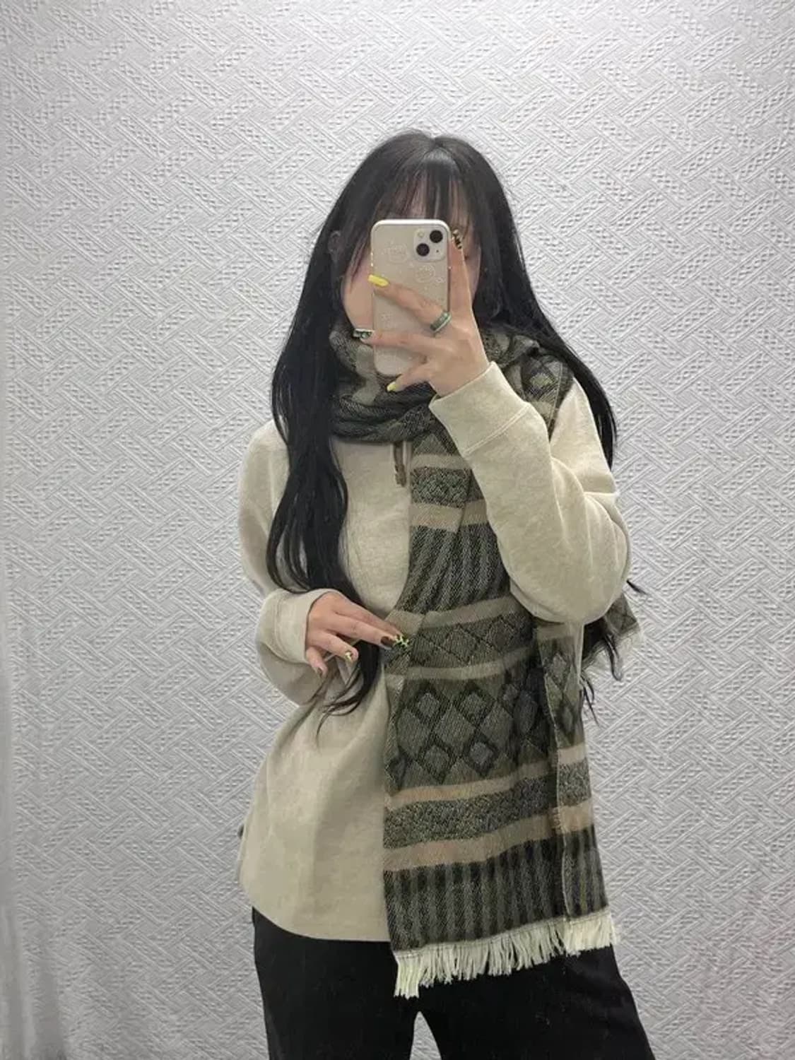 빈티지 보헤미안 에스닉 인디언 올리브카키 목도리 C07473 상품이미지2