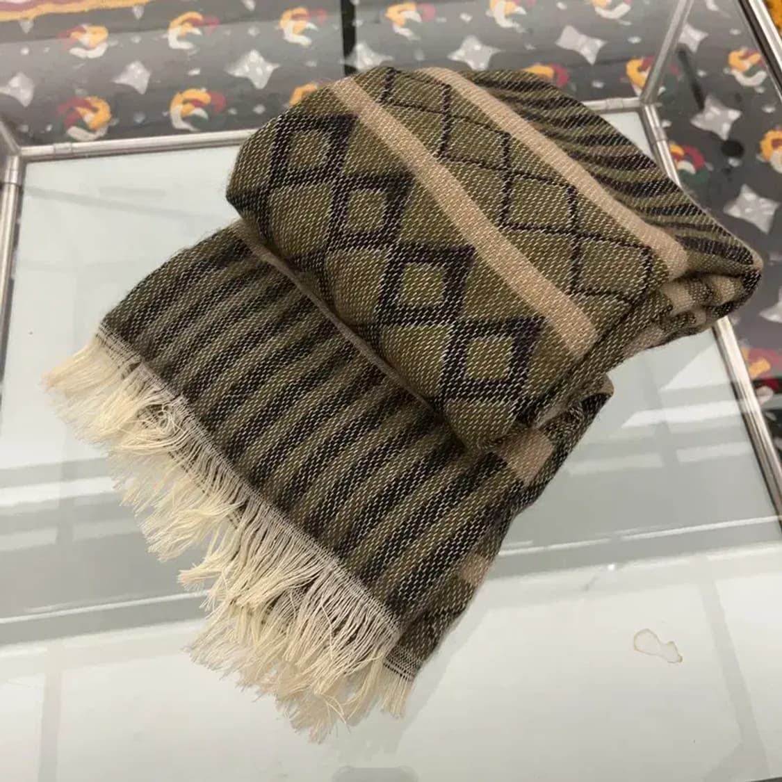 빈티지 보헤미안 에스닉 인디언 올리브카키 목도리 C07473 상품이미지3