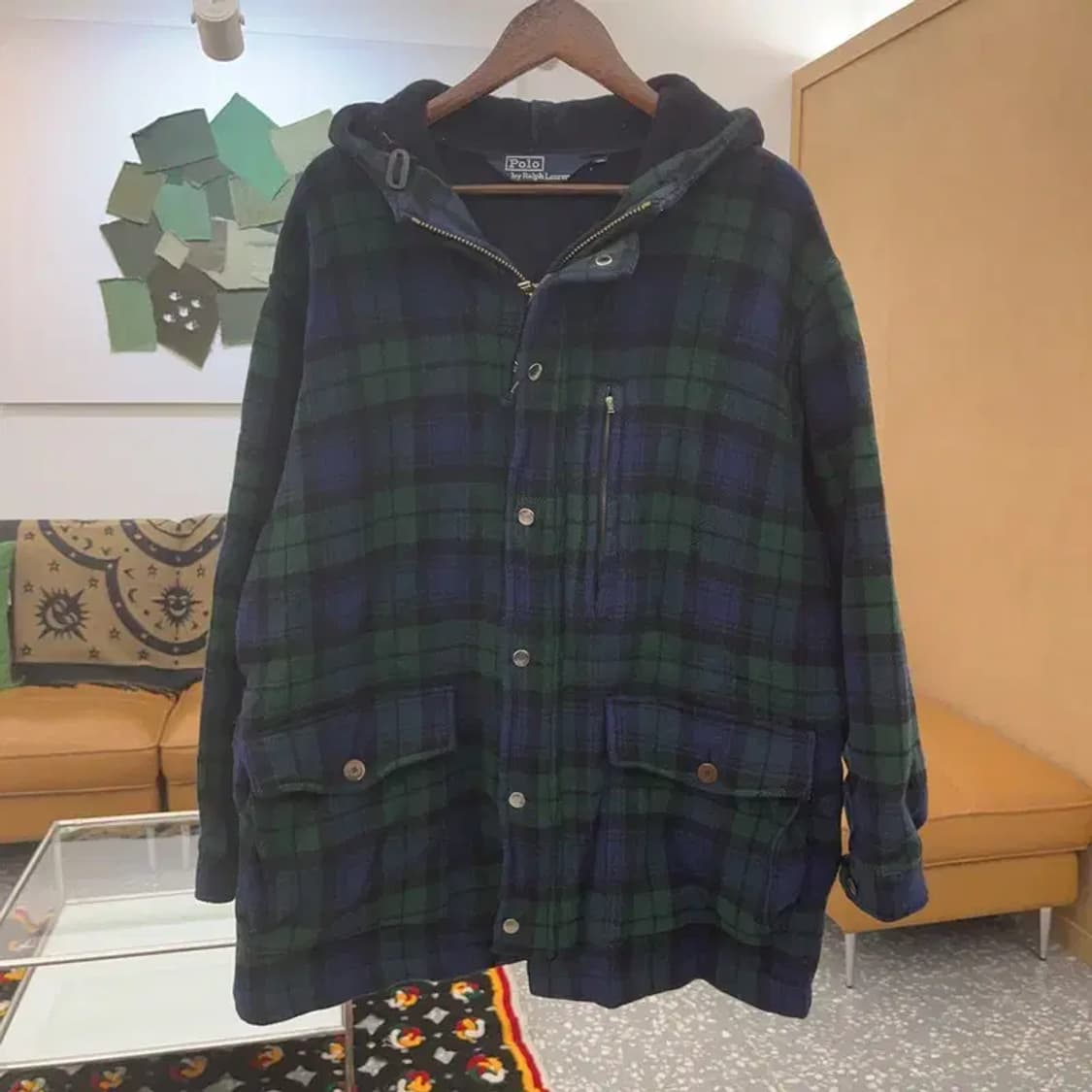 폴로 랄프로렌 블랙와치 홀리데이 체크 후드 미디 코트 95 C07451 상품이미지3