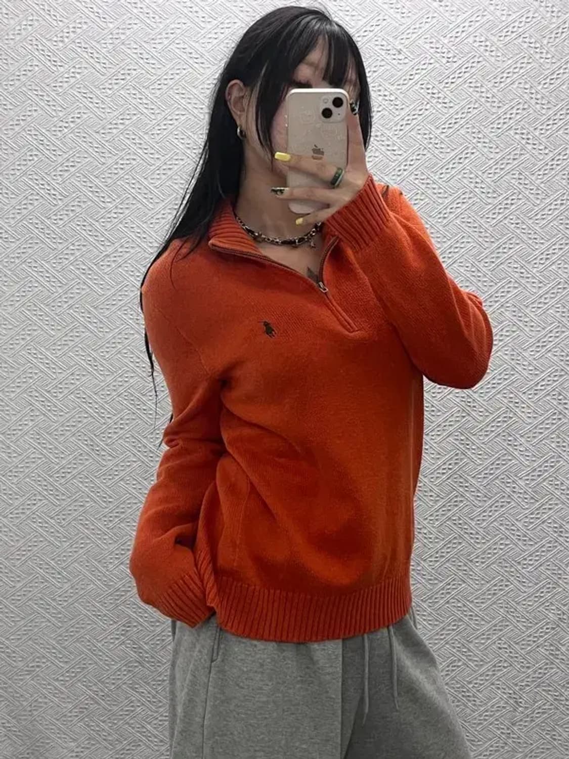 폴로 랄프로렌 Y2K 90's 오렌지 반집업 니트 S C07486 상품이미지2