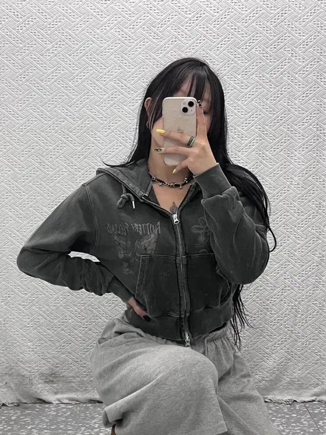 꼼파뇨 빈티지 피그먼트 키치 히피 프린팅 크롭 후드 집업 M C07489 상품이미지2